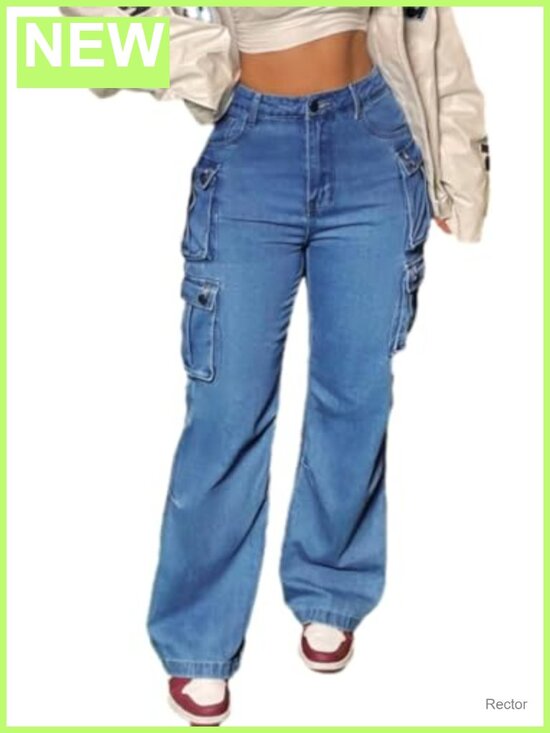 Denim - Women's High Waist Baggy Cargo Jeans Wide Leg Y2K Streetwear